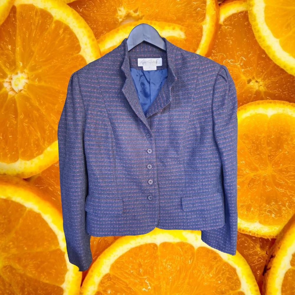 Gloria Vanderbilt Blue Plaid Wool Blend Blazer with Real Pockets Size 10